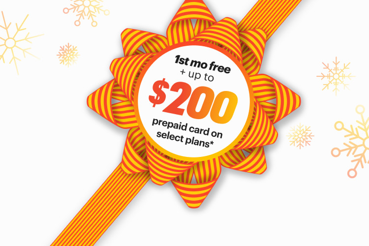 Brightspeed 2 for 1 promotional offer  Image with “1st month free plus up to $200 prepaid card on select plans."