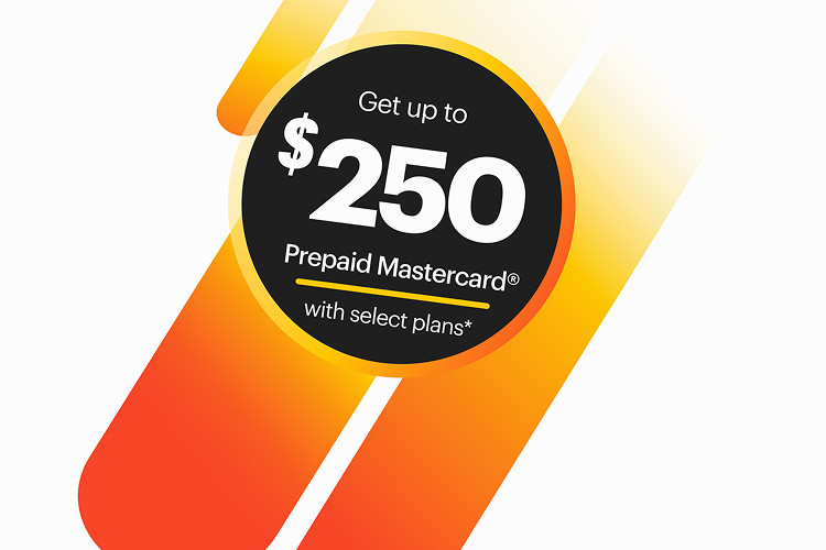 Brightspeed promotional offer image: “Get up to $250 prepaid Mastercard with select plans.”