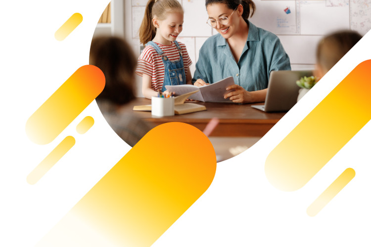 A teacher and student reading the affinity program provided by Brightspeed Internet